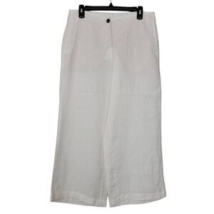 J Jill Love Linen Easy Linen Wide Leg Cropped Pants Sz M White Semi Sheer Coasta